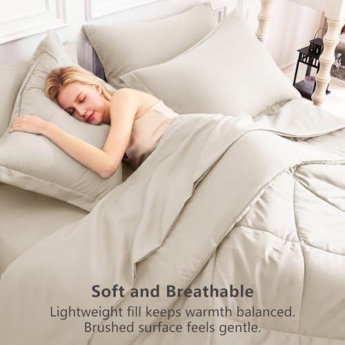 CozyLux Full Comforter Set 82"x86" Beige - Image 4