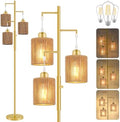 Hotsonic 72" Boho Rattan Tree Floor Lamp, Tall Dimmable Industrial Standing Lamp, Corner Decor Accent Lighting for Living Room, Bedroom, Dining Room, Nursery, Cafe (3 x 800LM Bulbs Included) - Gold by Hotsonic