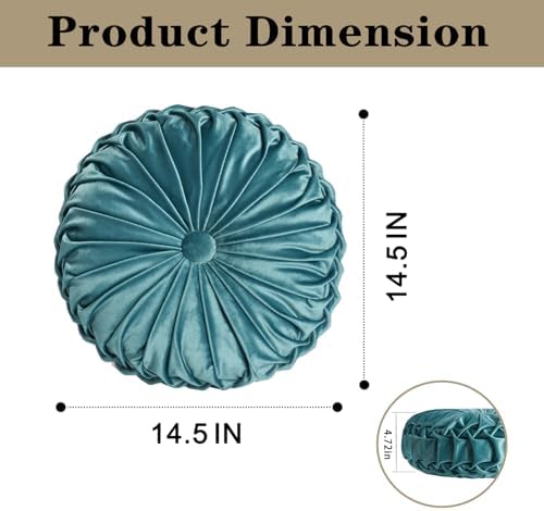 HIG Set of 2 Teal Velvet Decorative Round Pleated Throw Pillows - Image 5