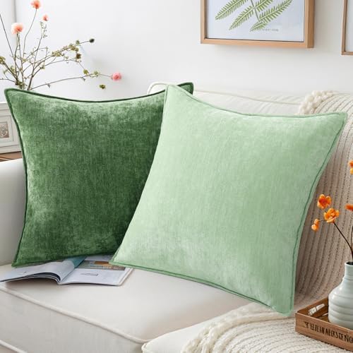 decorUhome Chenille Sage Green Velvet Throw Pillow Covers 18x18 Set of 2 - Image 4