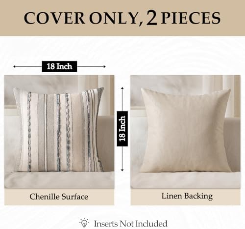 ANRODUO Boho Decorative Throw Pillow Covers Gray Stripe 18x18 Pack of 2 - Image 4