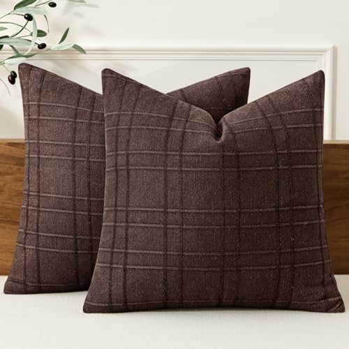 MIULEE Linen Plaid Pillow Covers Fall Decorative Euro 24x24 Dark Brown by MIULEE