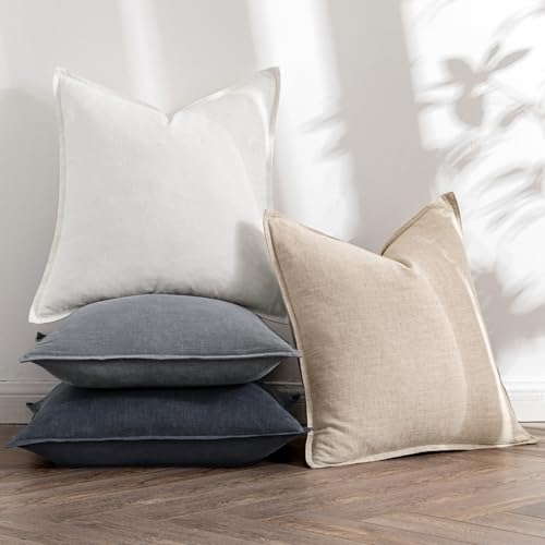 MIULEE Neutral Cream/Gray Boho Linen Pillow Covers 20x20 Inch Pack of 4 - Image 5