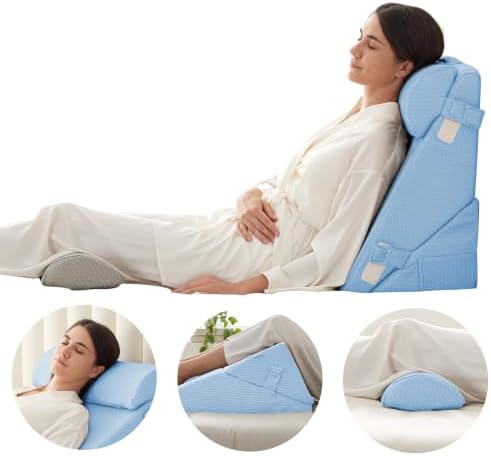 Bedluxe Adjustable 4pcs Bed Wedge Pillow Set, Memory Foam Wedges Pillow Post - Image 6