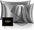 INFIIXSO Silk Pillow Cases 2 Pack, Standard Size, Hidden Zipper, Dark Grey by INFIIXSO