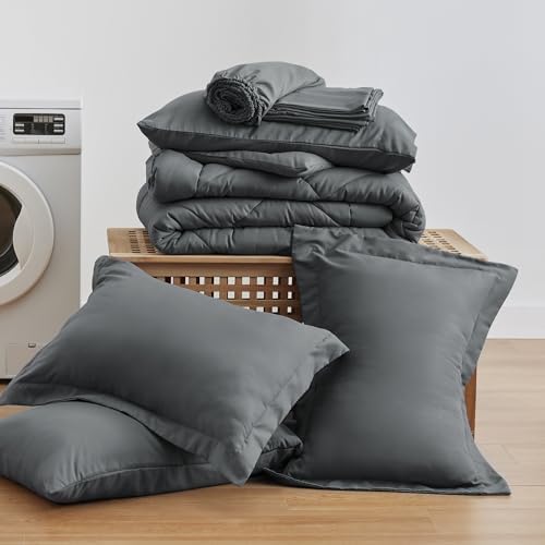 Love's cabin King Size Comforter Set Dark Grey, 7 Pieces King Bed in a Bag - Image 6