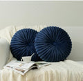 HIG Set of 2 Navy Flannel Decorative Round Pleated Throw Pillows by HIG