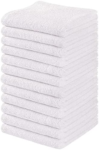 Towel and Linen Mart 100% Cotton - Wash Cloth Set - Flannel Face Cloths, Highly Absorbent and Soft Feel Fingertip Towels (White, Pack of 12) by T+%26+L+Towel+and+Linen+Mart