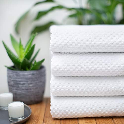 COTTON CRAFT Euro Spa Waffle Weave Bath Towels - Set of 4 White Towels - Image 4