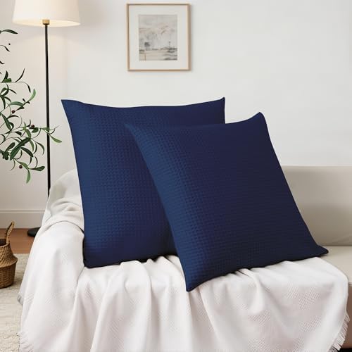 100% Cotton Waffle Weave Throw Pillow Covers Set of 2, 600TC Solid Reverse Side - Image 5