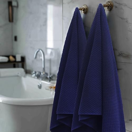 COTTON CRAFT Euro Spa Waffle Weave Bath Towels - Set of 4 Navy Towels - Image 5