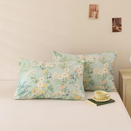ECOCOTT Sage Green Floral King Standard Size Set of 2, 100% Washed Cotton - Image 2