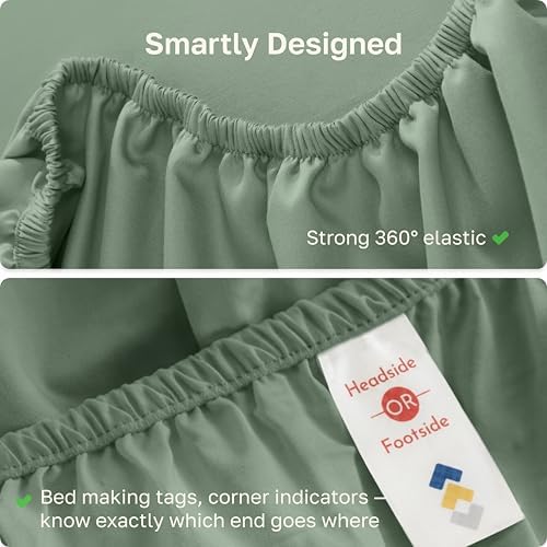 Natural 100% Cotton Sateen Twin XL Fitted Sheets Adjustable Bed, Pine Green - Image 5