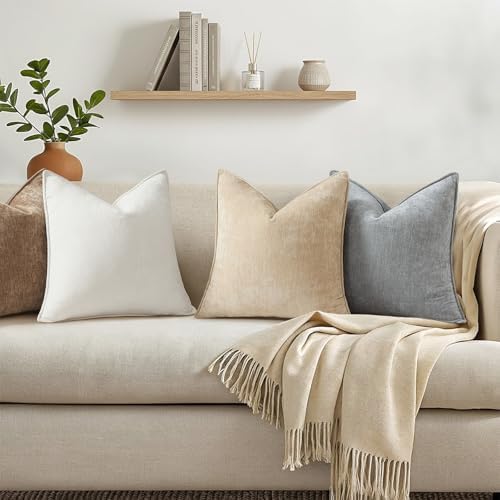 decorUhome Chenille Beige Velvet Throw Pillow Covers 12x20 Set of 2 - Image 4