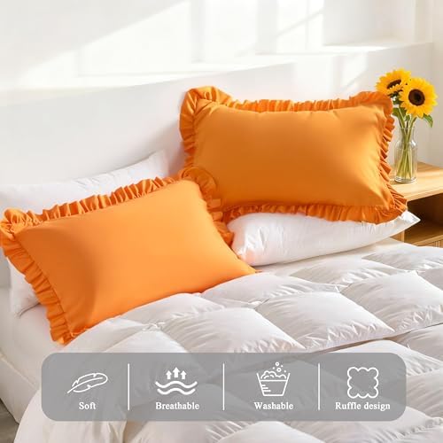 Ruffled Standard Pillow Shams, 2 Pack, 20x26 Inches, Ginger Yellow - Image 4