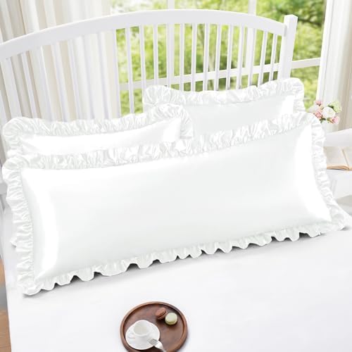 Homiest White Ruffle Satin Body Pillow Cover - Image 5