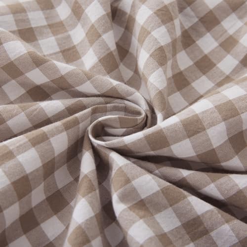 Mywinlle Taupe Plaid Gingham Ruffle Decorative Throw Pillow Covers 24"x24" - Image 6