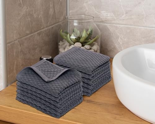 COTTON CRAFT Euro Spa Waffle Wash Cloth - Set of 12 Grey Washcloth - Image 3