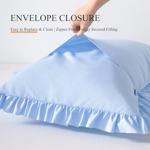 Ruffled King Pillow Shams, 2 Pack, 20x36 Inches, Sky Blue - Image 6