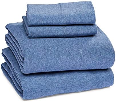 Amazon Basics Cotton Jersey 4-Piece Bed Sheet Set, Chambray Blue - Image 2