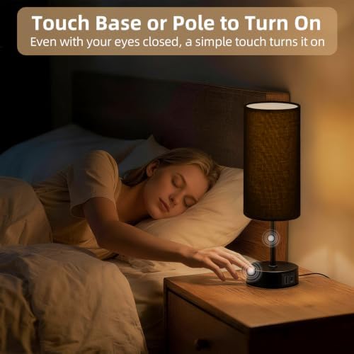 Bedside Table Lamp, Dimmable Touch, AC Outlet, USB A+C (Black) - Image 4