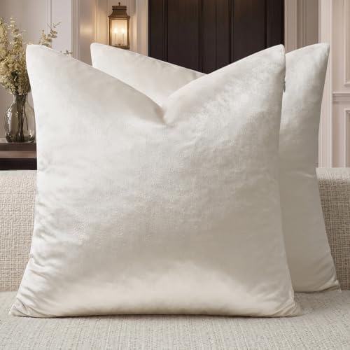 GIGIZAZA Velvet Pillow Covers 18x18 Decorative Pillows Pack of 2 Ivory by GIGIZAZAFocusingonhomedecoration
