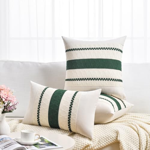 Fancy Homi Set of 2 Dark Green Boho Long Lumbar Decorative Throw Pillow Covers - Image 7