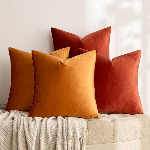 GIGIZAZA Pack of 4 Decorative Velvet Pillow Covers 20x20 Orange - Image 3