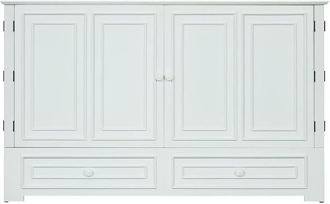 Emurphybed Paradiseo Murphy Cabinet Chest Bed with Charging Station 6 Inch, Queen (White)