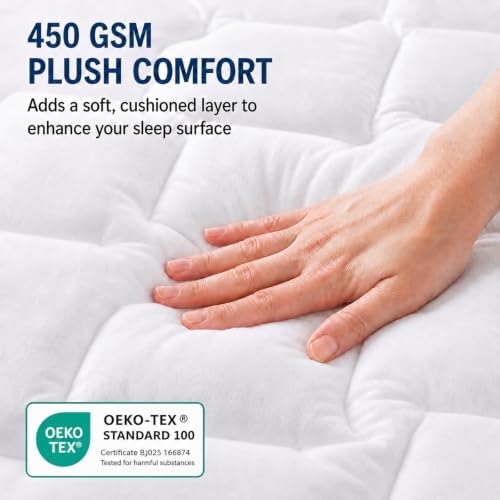 CozyLux Cal King Mattress Pad, Cotton Top, 450 GSM Down Alternative Fill - Image 2