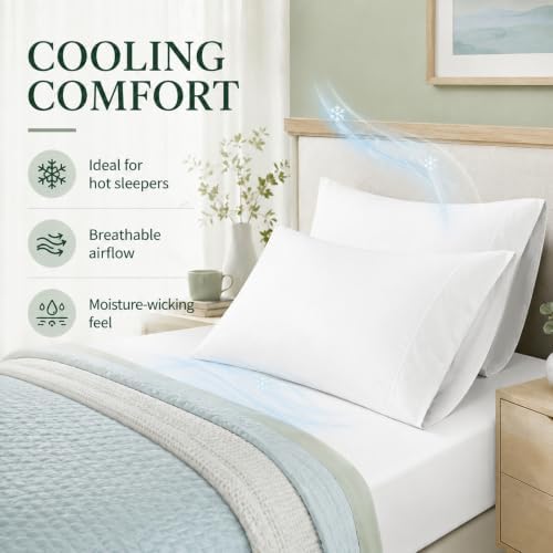Pillow Cases Set, 100% Rayon from Bamboo, Standard 20"x26" White - Image 4