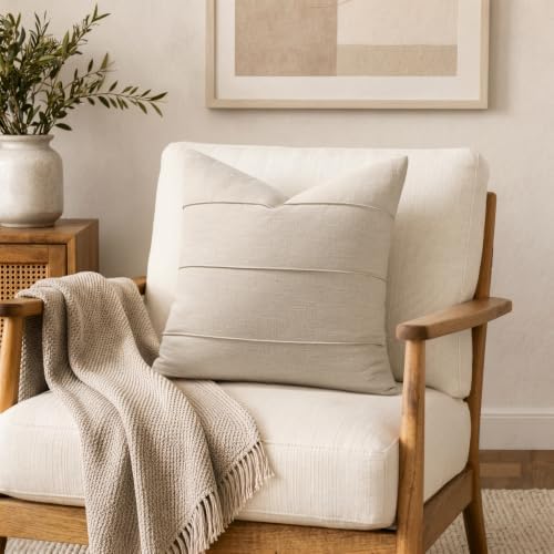MIULEE Decorative Linen Throw Pillow Covers 20x20 Natural Beige Striped - Image 6