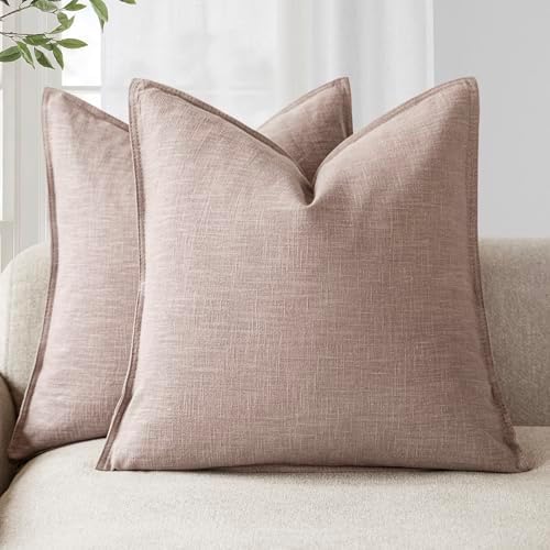 Foindtower Linen Solid Decorative Throw Pillow Covers 18x18 Inch Dusty Pink by Foindtower