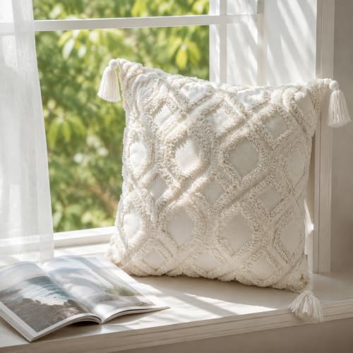 Boho Pillow Covers 18X18 Inch Boho Tufted Throw Pillow Covers Decorative - Image 4