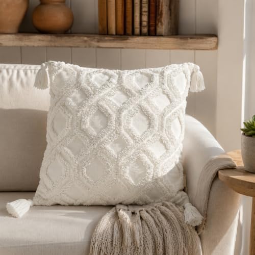 Boho Pillow Covers 18X18 Inch Boho Tufted Throw Pillow Covers Decorative - Image 2