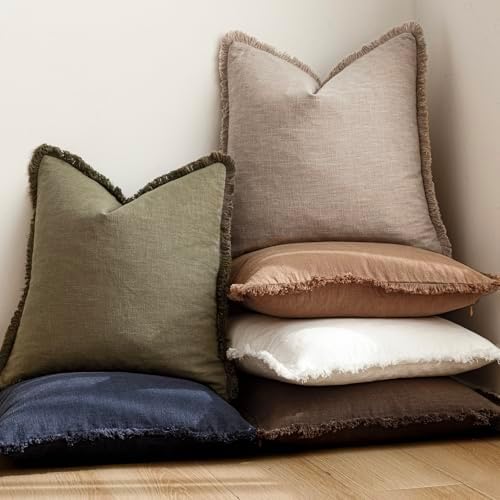 Foindtower Boho Linen Fringe Lumbar Throw Pillow Covers 12×20 Natural Linen - Image 6