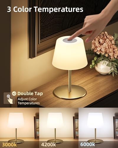 EZVALO Outdoor Cordless Table Lamp, IP65 Waterproof 4500mAh Rechargeble Shower Lamp, Dimmable Touch Lamp, LED Night Light Lamp for Bathroom Patio Camping Restaurant Home 1 Pack (Gold) - Image 6