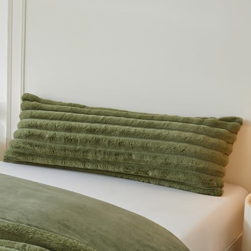 MEGO 20x54 Body Pillow Cover, Fluffy Ribbed Faux Rabbit Fur, Sage Green by MEGO