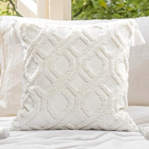 Boho Pillow Covers 18X18 Inch Boho Tufted Throw Pillow Covers Decorative by LOOPUINHOM
