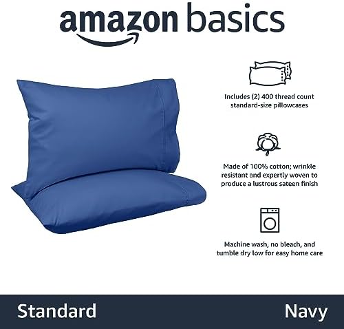 Amazon Basics 400 Thread Count 100% Cotton Pillow Cases, Soft & Breathable - Image 2