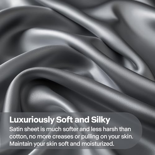 BEDELITE Satin Sheets Full XL Size Bed Set, Dark Grey, 4 Pieces - Image 3