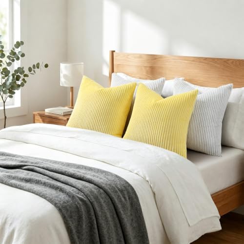 Mecatny Corduroy Throw Pillow Covers 22x22 Set of 2 Sundress Yellow - Image 7
