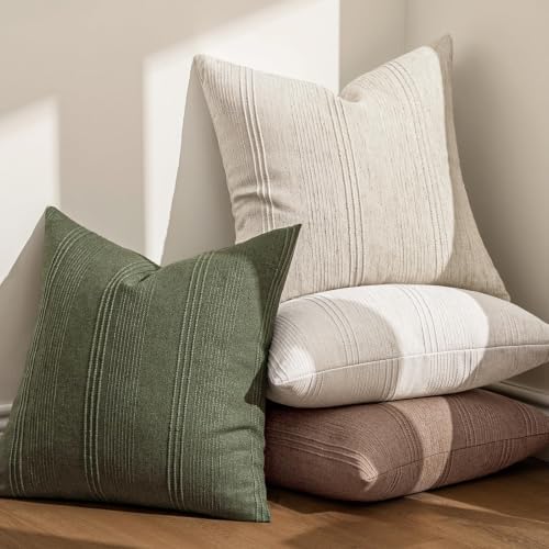 MIULEE Decorative Striped Throw Pillow Covers 16x16 Inch Beige 2 Pack - Image 5