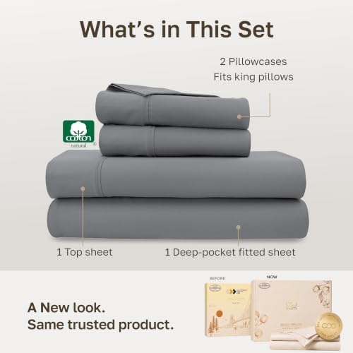 California Design Den Soft 100% Cotton Sateen Cali King Sheets, Slate Grey - Image 3