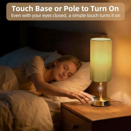 Bedside Table Lamp, Dimmable Touch, AC Outlet, USB A+C (Gold) - Image 4