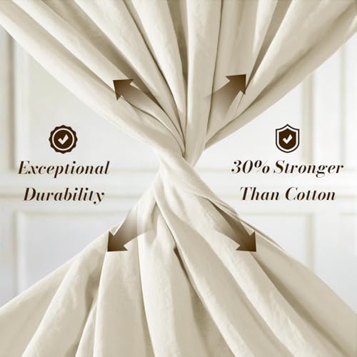 SONORO KATE 100% French Linen Queen Size Sheets Set, Natural Flax Bedding - Image 4