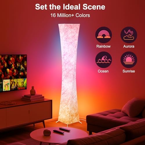 WORLD WIN 61'' RGB LED Corner Floor Lamp, Unique Hourglass Shade, Square - Image 3