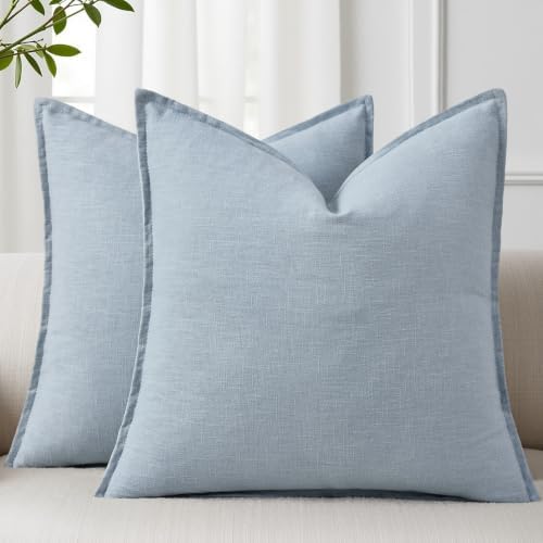 decorUhome Fall Sky Blue Linen Throw Pillow Covers 18x18 Set of 2 by decorUhome