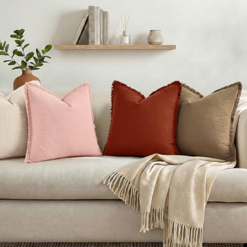 decorUhome Linen Fringe Rust Throw Pillow Covers 18x18 Set of 2 - Image 7