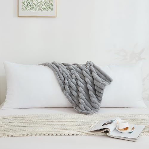 Full Body Pillow with Fluffy Stripe Faux Fur Removable Cover, Long Bed Pillow - Image 2